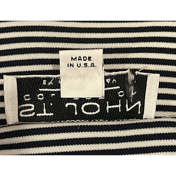 St. John Collection Marie Gray White Black Striped Short Sleeve Blouse Top - Picture 5 of 5